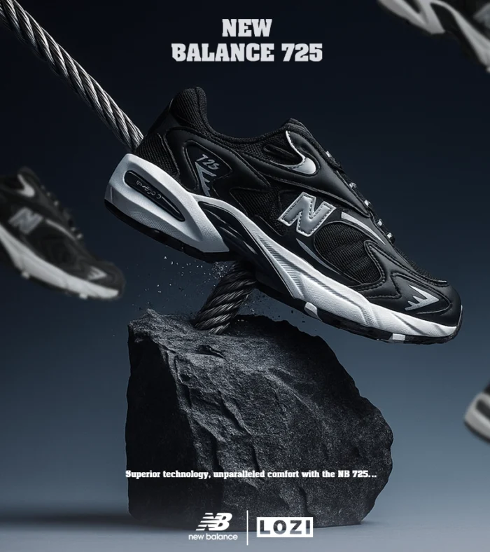 کفش کتانی مردانه و زنانه مشکی سفید NEW BALANCE 725 مدل 7268 - Image 2