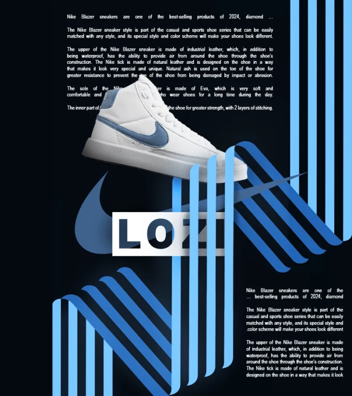 کفش کتانی ساقدار مردانه و زنانه سفید آبی Nike Blazer Low 77 مدل 7451 - Image 2
