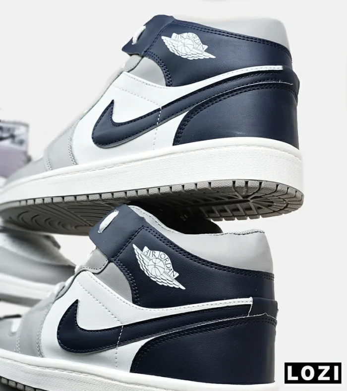 کفش کتانی ساقدار مردانه و زنانه سفید سرمه ای طوسی NIKE jordan 1 مدل 6580 - Image 3
