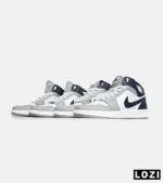 کفش کتانی ساقدار مردانه و زنانه سفید سرمه ای طوسی NIKE jordan 1 مدل 6580 - Image 6