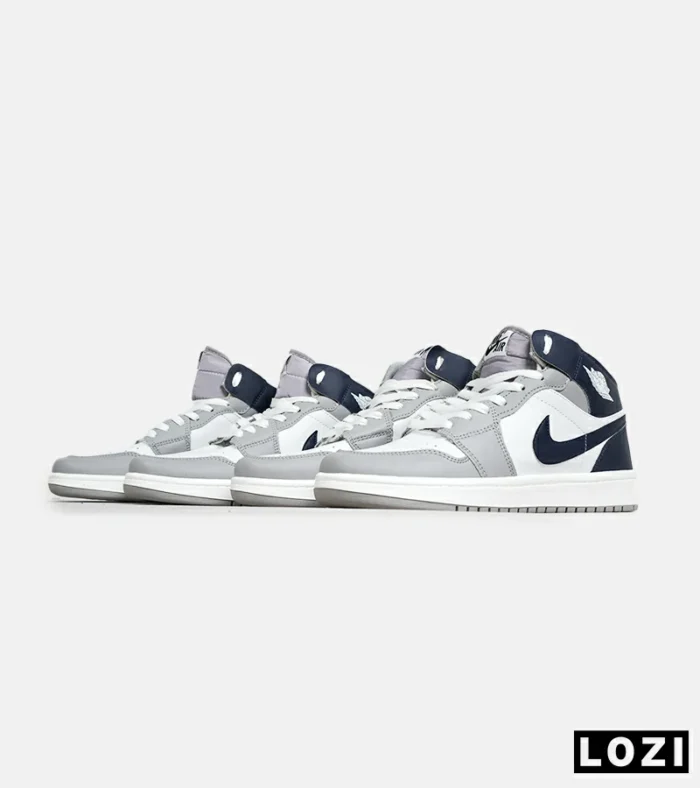 کفش کتانی ساقدار مردانه و زنانه سفید سرمه ای طوسی NIKE jordan 1 مدل 6580 - Image 6