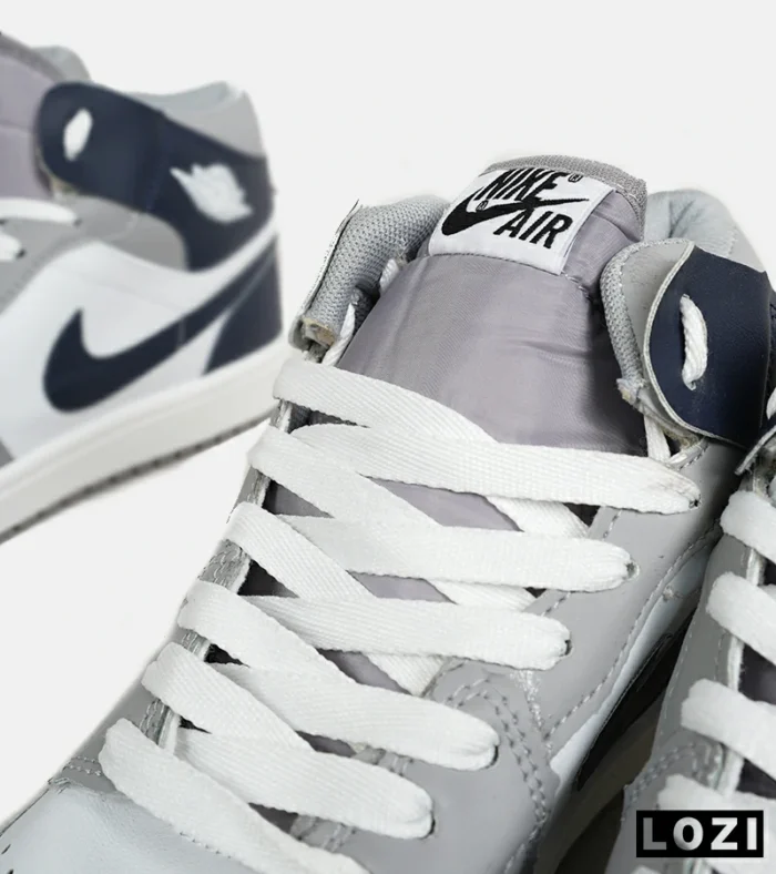 کفش کتانی ساقدار مردانه و زنانه سفید سرمه ای طوسی NIKE jordan 1 مدل 6580 - Image 11