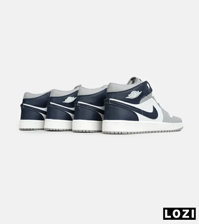 کفش کتانی ساقدار مردانه و زنانه سفید سرمه ای طوسی NIKE jordan 1 مدل 6580 - Image 8