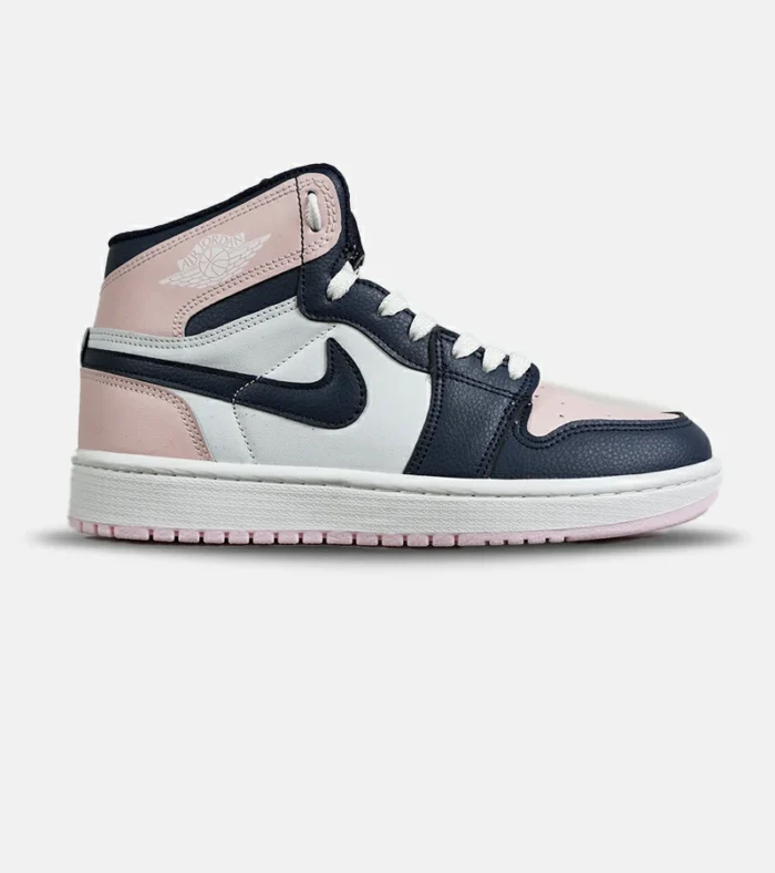 کفش کتانی ساقدار زنانه سفید سرمه ای صورتی نایک NIKE jordan 1 مدل 8045 - Image 1