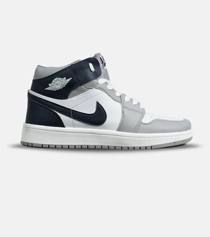 کفش کتانی ساقدار مردانه و زنانه سفید سرمه ای طوسی NIKE jordan 1 مدل 6580 - Image 1