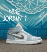 کفش کتانی بزرگ پا ساقدار سفید آبی طوسی NIKE AIR Jordan 1 مدل 8280 - Image 2