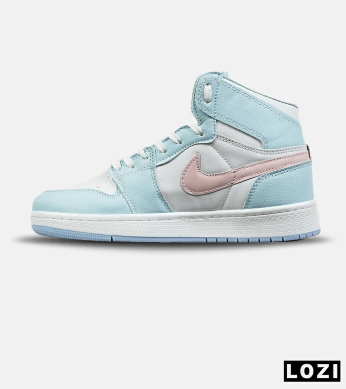 کفش کتانی ساقدار زنانه سفید آبی صورتی نایک NIKE jordan 1 مدل 8329 - Image 2