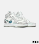 کفش کتانی مردانه و زنانه ساقدار طوسی سفید آبی NIKE dunk low steam puppet مدل 8362 - Image 2