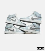 کفش کتانی بزرگ پا ساقدار سفید آبی طوسی NIKE AIR Jordan 1 مدل 8280 - Image 3