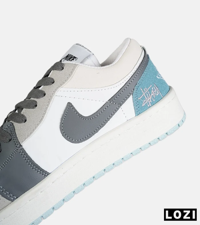 کفش کتانی مردانه و زنانه سفید طوسی آبی NIKE jordan 1 مدل 8783 - Image 4