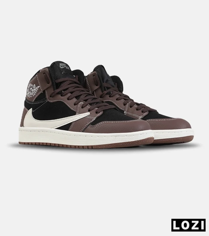 کفش کتانی ساقدار مردانه و زنانه قهوه ای سفید مشکی NIKE travis scott مدل 8796 - Image 2