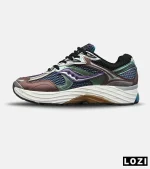 کفش کتانی مردانه و زنانه بنفش سبز طلایی Saucony pro grid omni 8 مدل 8898 - Image 2